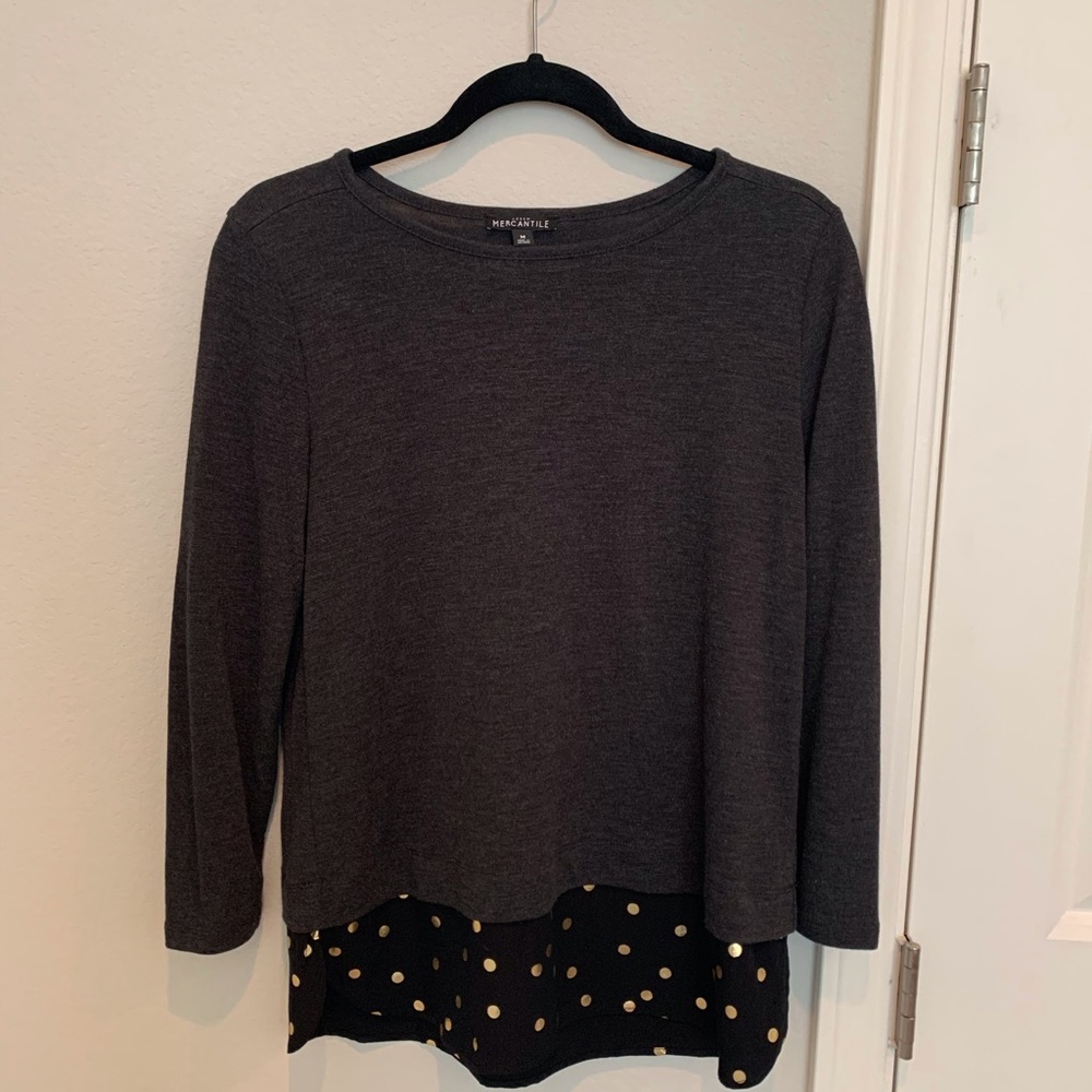 J crew Mercantile Black Blouse Gold polka dots